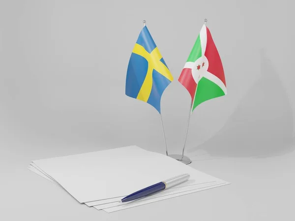 Burundi Svédország Megállapodás Zászlók Fehér Háttér Render — Stock Fotó