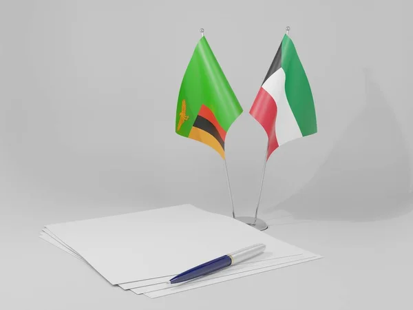 Koeweit Overeenkomst Van Zambia Vlaggen Witte Achtergrond Render — Stockfoto