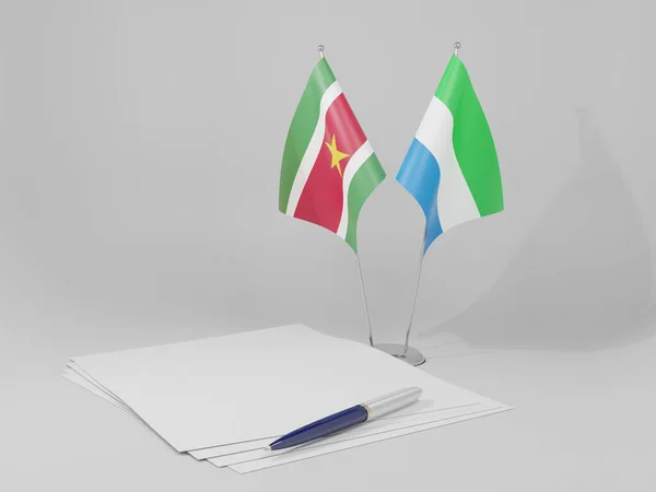 Sierra Leona Banderas Del Acuerdo Surinam Fondo Blanco Render — Foto de Stock