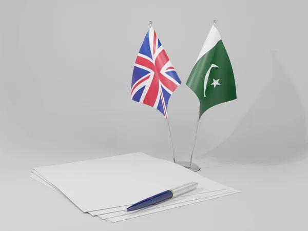 Pakistán Banderas Del Reino Unido Acuerdo Fondo Blanco Render —  Fotos de Stock