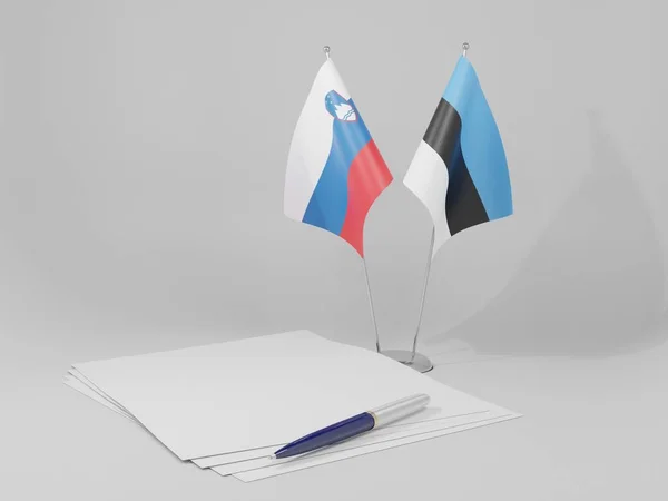 에스토니아 슬로베니아 Agreement Flags White Background Render — 스톡 사진