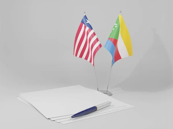 Comoras Banderas Del Acuerdo Liberia Fondo Blanco Render — Foto de Stock