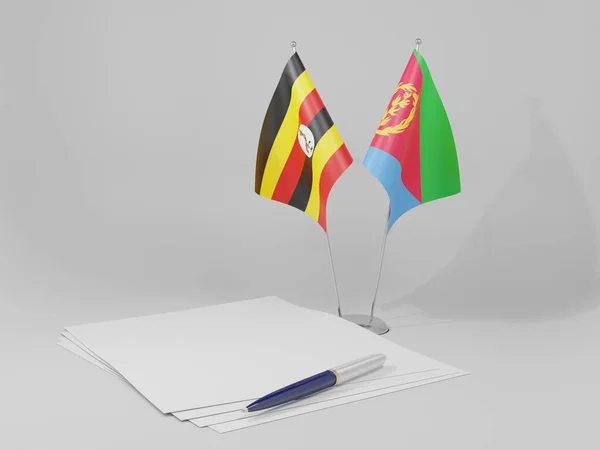 Eritrea Oeganda Overeenkomst Vlaggen Witte Achtergrond Render — Stockfoto