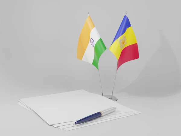 Андорра Индия Соглашение Флаги Белый Фон Рендер — стоковое фото