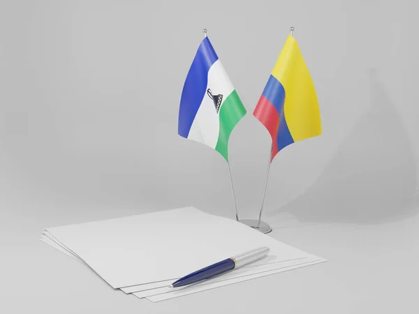 Colombia Lesotho Agreement Flags White Background Render — Stock Photo, Image