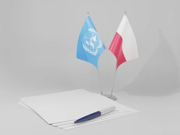ポーランド 国際連合協定旗 白の背景 3Dレンダリング — ストック写真