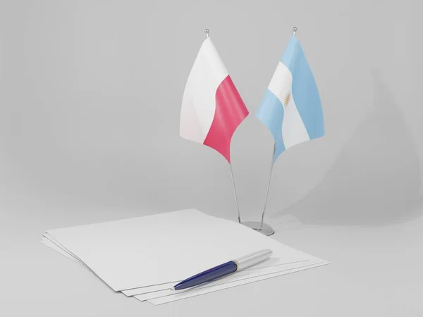 Αργεντινή Πολωνία Σημαίες Συμφωνία Λευκό Φόντο Render — Φωτογραφία Αρχείου