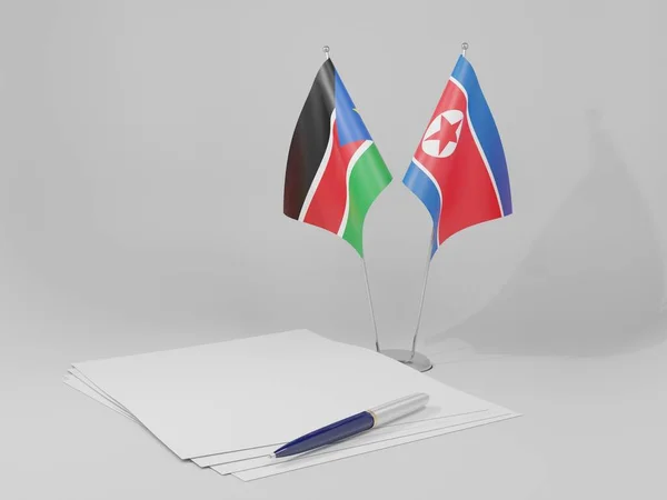 Βόρεια Κορέα Συμφωνία Για Νότιο Σουδάν Σημαίες Λευκό Φόντο Render — Φωτογραφία Αρχείου