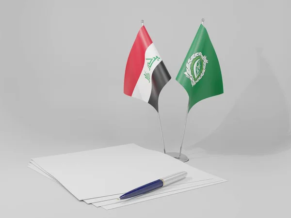 Αραβικός Σύνδεσμος Ιράκ Συμφωνία Σημαίες Λευκό Φόντο Render — Φωτογραφία Αρχείου