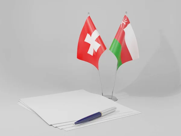 Oman Bandiere Dell Accordo Svizzera Sfondo Bianco Render — Foto Stock