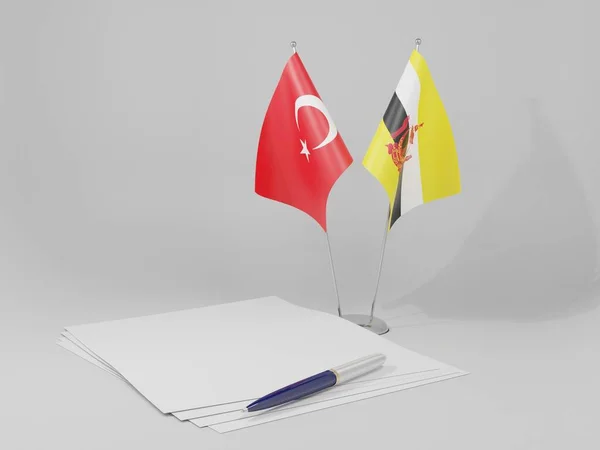 Brunei Drapeaux Accord Turquie Fond Blanc Render — Photo