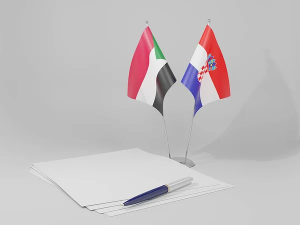 Croacia Banderas Del Acuerdo Sudán Fondo Blanco Render —  Fotos de Stock