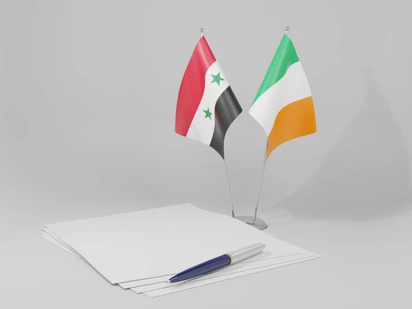 Ιρλανδία Syria Agreement Flags White Background Render — Φωτογραφία Αρχείου