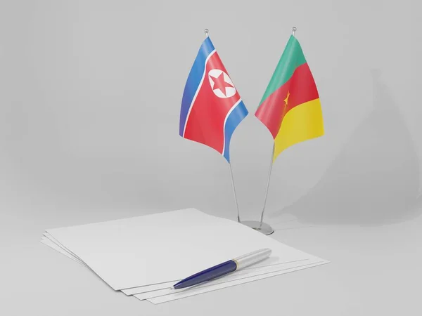 Camerún Banderas Del Acuerdo Corea Del Norte Fondo Blanco Render — Foto de Stock