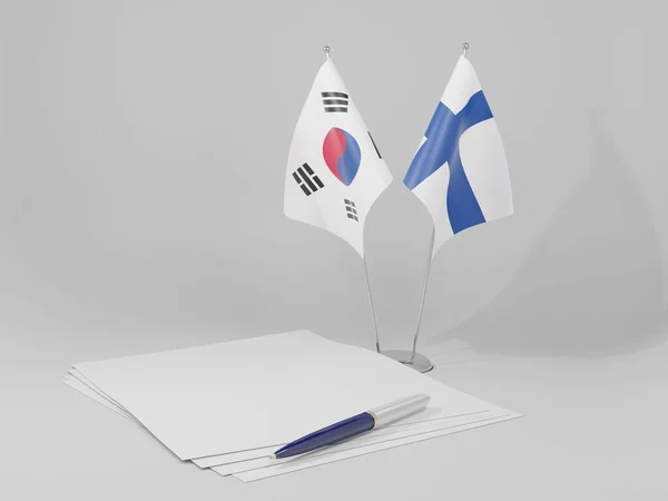 Flagi Porozumienia Finlandia Korea Południowa Białe Tło Render — Zdjęcie stockowe