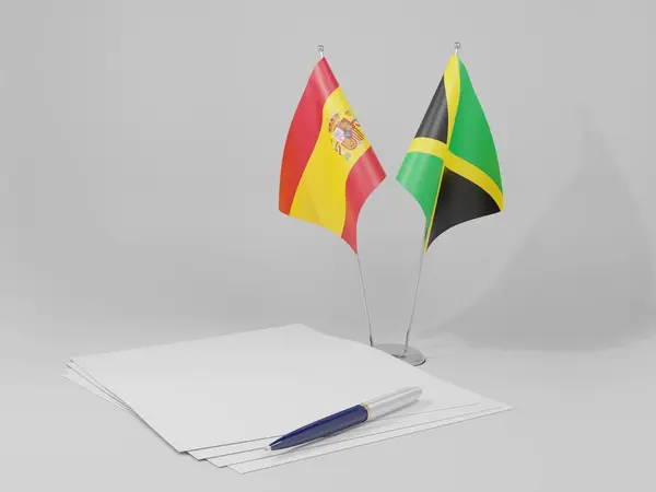 Jamaika Spanya Anlaşması Bayrakları Beyaz Arkaplan Hazırlama — Stok fotoğraf