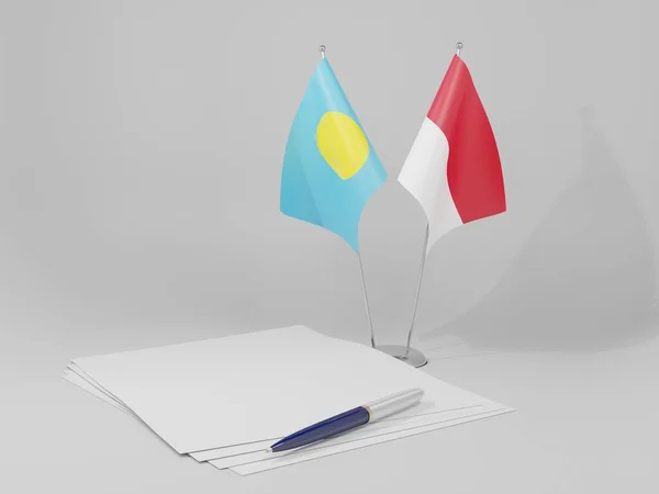 Indonesia Palau Agreement Flags White Background Render — Stock Photo, Image