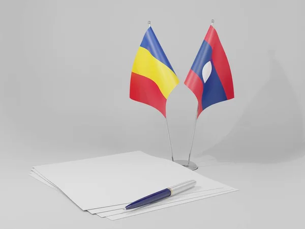 Laos Drapeaux Accord Roumanie Fond Blanc Render — Photo