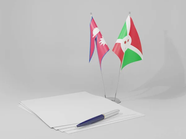 Burundi Bandeiras Acordo Nepal Fundo Branco Render — Fotografia de Stock