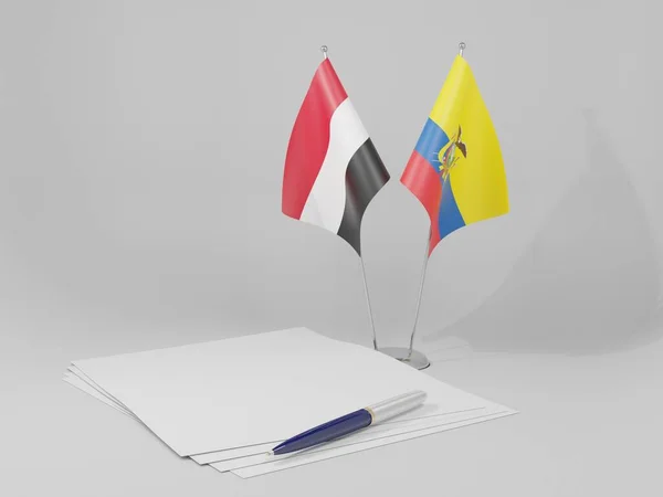 Equador Acordos Iêmen Bandeiras Fundo Branco Render — Fotografia de Stock