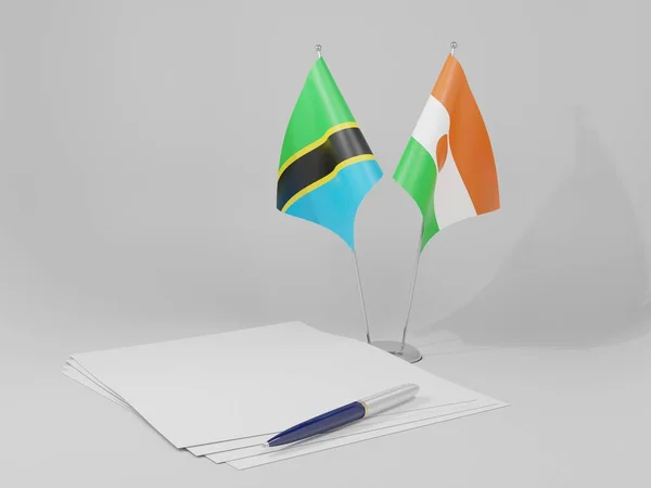 Niger Bandiere Dell Accordo Tanzania Sfondo Bianco Render — Foto Stock