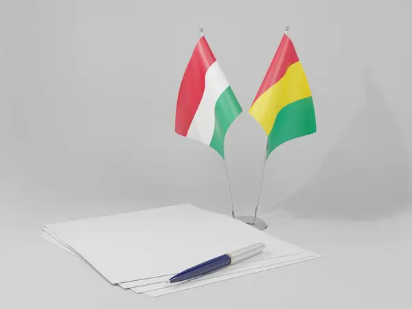 Guinée Drapeaux Accord Hongrie Fond Blanc Render — Photo