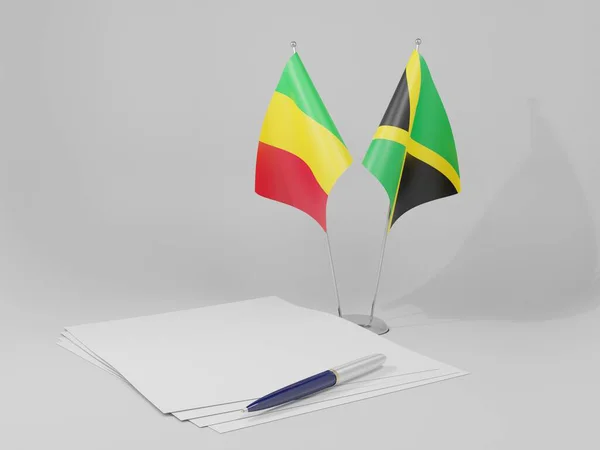 Jamaica Bandeiras Acordo Mali Fundo Branco Render — Fotografia de Stock