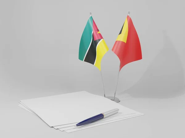 Ανατολικό Τιμόρ Μοζαμβίκη Σημαίες Συμφωνία Λευκό Φόντο Render — Φωτογραφία Αρχείου