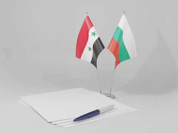 Bulgaria Banderas Del Acuerdo Siria Fondo Blanco Render — Foto de Stock