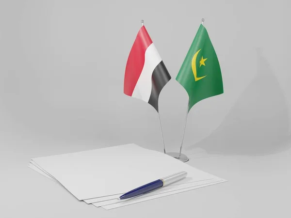 Μαυριτανία Υεμένης Σημαίες Συμφωνία Λευκό Φόντο Render — Φωτογραφία Αρχείου