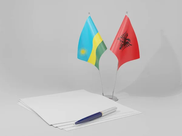 Albánie Vlajky Dohody Rwandy Bílé Pozadí Vykreslování — Stock fotografie