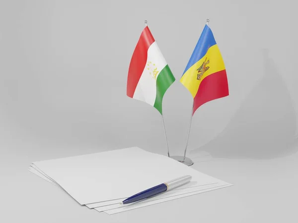 Moldavie Drapeaux Accord Tadjikistan Fond Blanc Render — Photo