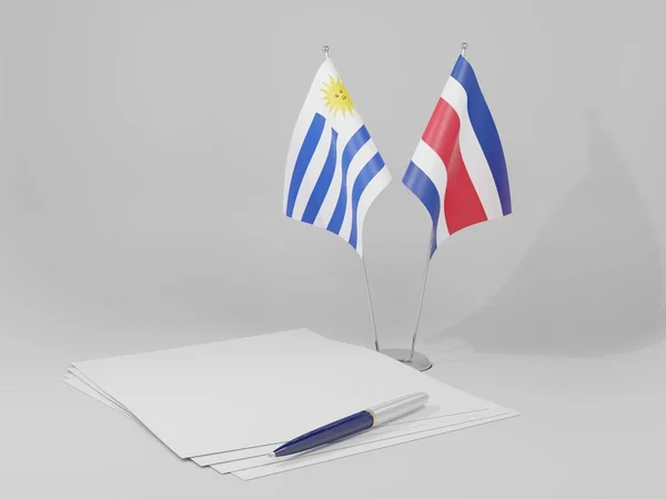Kosta Rika - Uruguay Anlaşması Bayrakları, Beyaz Arkaplan - 3D Render