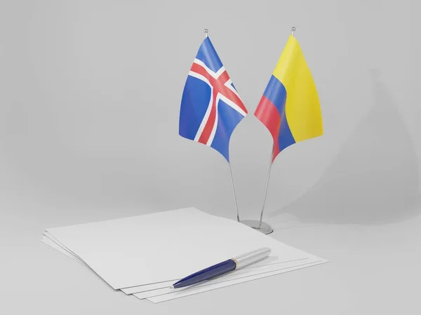 Κολομβία Ισλανδία Σημαίες Συμφωνία Λευκό Φόντο Render — Φωτογραφία Αρχείου