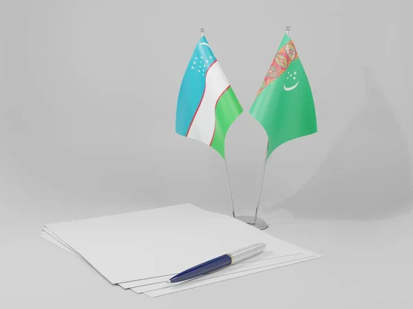 Туркменистан Узбекистан Соглашение Флаги Белый Фон Рендер — стоковое фото