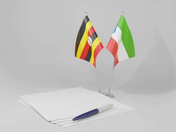 Äquatorialguinea Uganda Abkommen Flaggen Weißer Hintergrund Render — Stockfoto