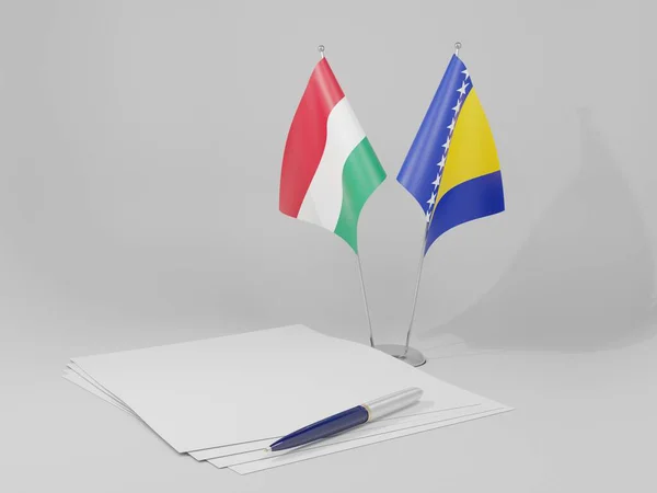 Bosnie Herzégovine Hongrie Drapeaux Accord Fond Blanc Render — Photo
