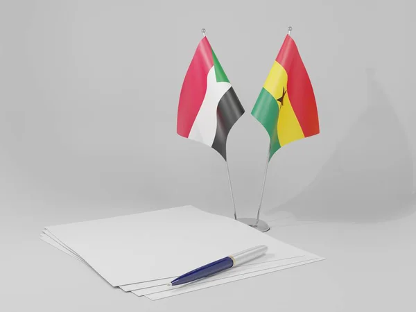 Ghana Banderas Del Acuerdo Sudán Fondo Blanco Render —  Fotos de Stock