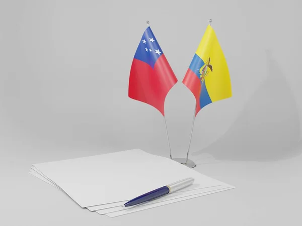 Ecuador Samoa Agreement Flags White Background Render — Stock Photo, Image