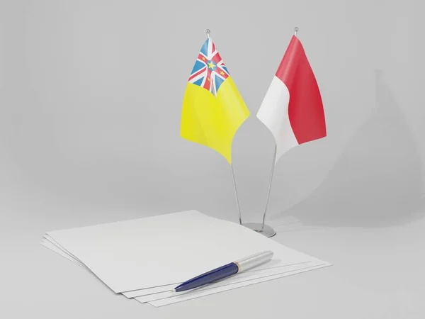 Monaco Niue Agreement Flags Weißer Hintergrund Render — Stockfoto