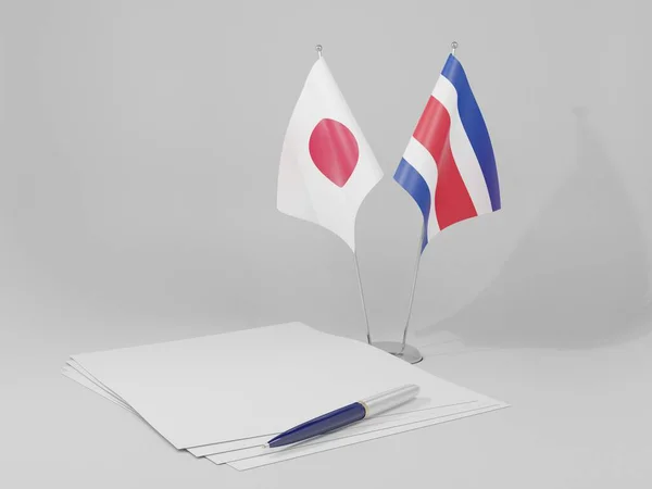 Costa Rica Acordo Japão Bandeiras Fundo Branco Render — Fotografia de Stock