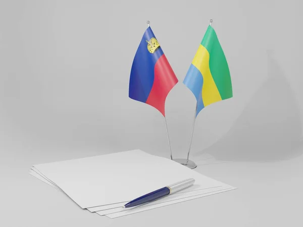 Γκαμπόν Συμφωνία Του Λιχτενστάιν Σημαίες Λευκό Φόντο Render — Φωτογραφία Αρχείου