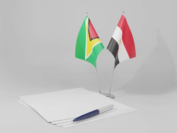 Egito Guiana Acordo Bandeiras Fundo Branco Render — Fotografia de Stock