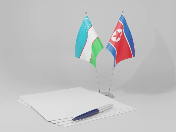 Nordkorea Usbekistan Abkommen Flaggen Weißer Hintergrund Render — Stockfoto