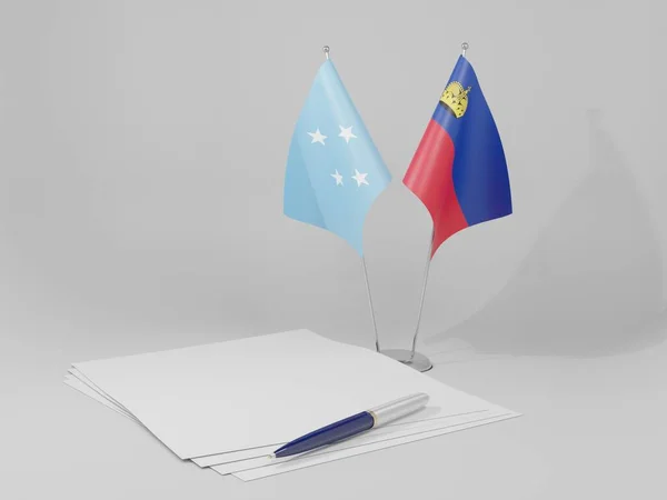 Liechtenstein Micronesia Agreement Flags White Background Render — Stock Photo, Image