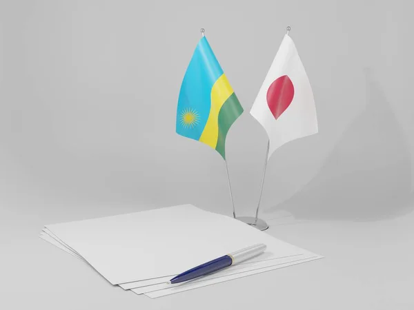 Japón Banderas Del Acuerdo Ruanda Fondo Blanco Render —  Fotos de Stock