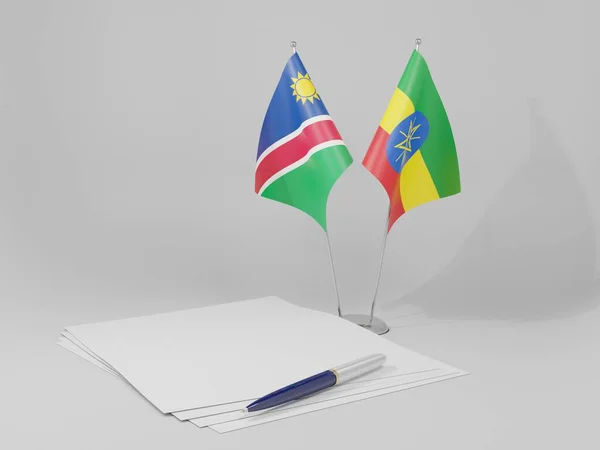 Αιθιοπία Ναμίμπια Σημαίες Συμφωνία Λευκό Φόντο Render — Φωτογραφία Αρχείου