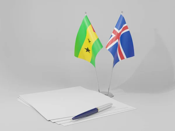Ijsland Sao Tomé Principe Overeenkomst Vlaggen Witte Achtergrond Render — Stockfoto