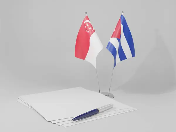 Cuba Banderas Del Acuerdo Singapur Fondo Blanco Render — Foto de Stock