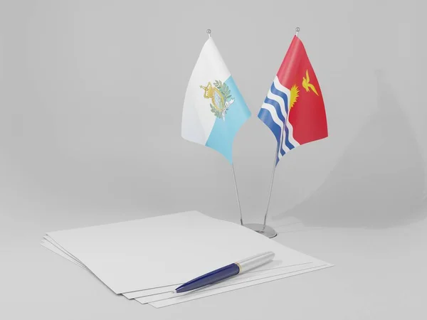 Kiribati Bandeiras Acordo San Marino Fundo Branco Render — Fotografia de Stock